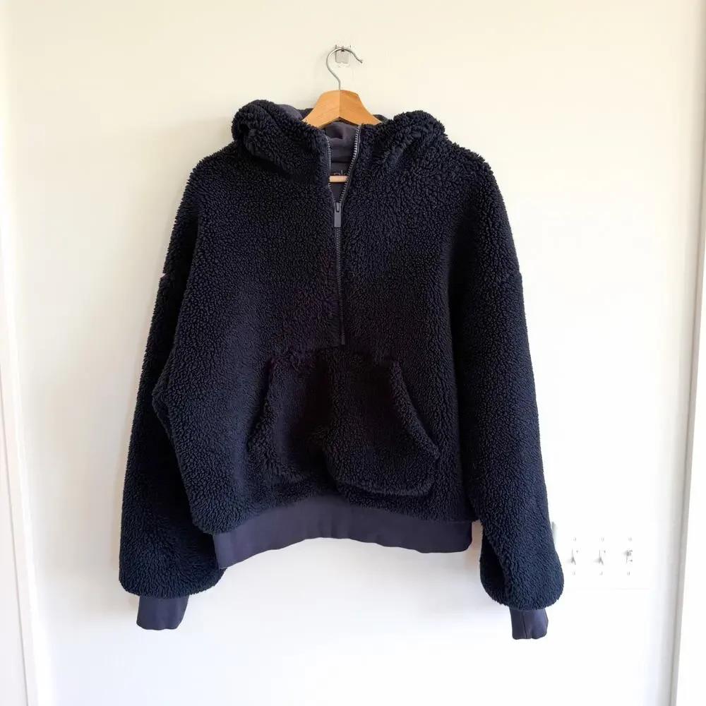 Alo Yoga Streetside 1/2 Zip Sherpa Fleece Pullover Hoodie Sweatshirt Navy L